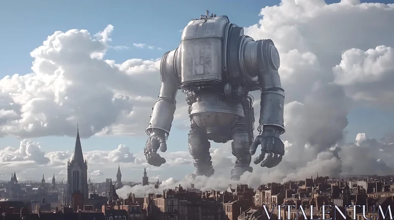 AI ART Colossal Robot Over Cityscape