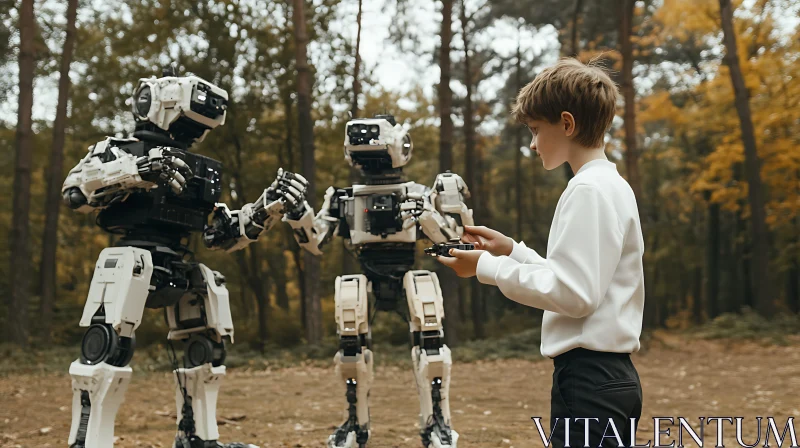 Robots Controlled by a Boy AI Image