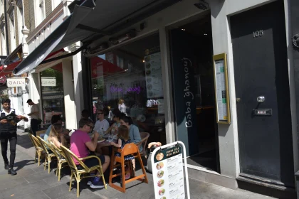 Vibrant Street Scene with Cafe Dining