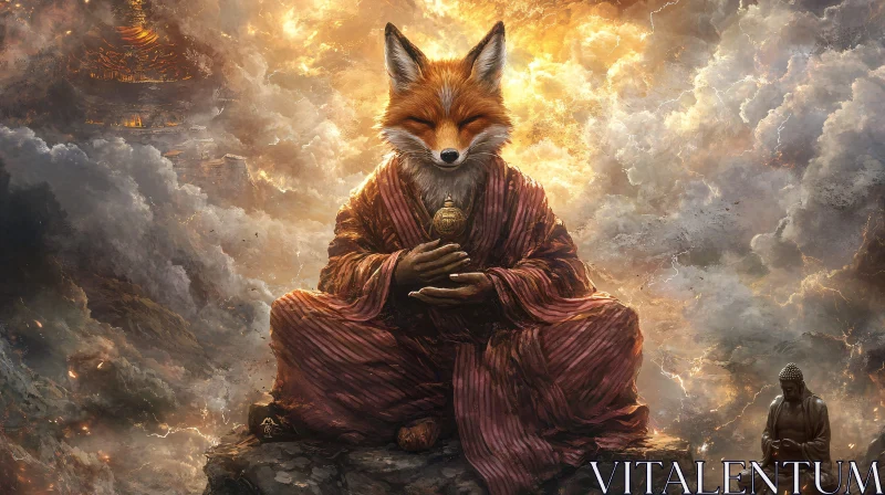 Meditative Fox: A Monastic Journey AI Image