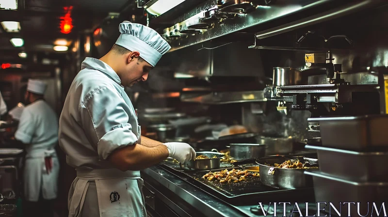 Focused Chef in Commercial Kitchen AI Image