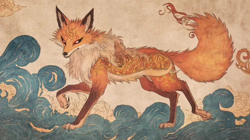 Mythical Fox Illustration with Intricate Details