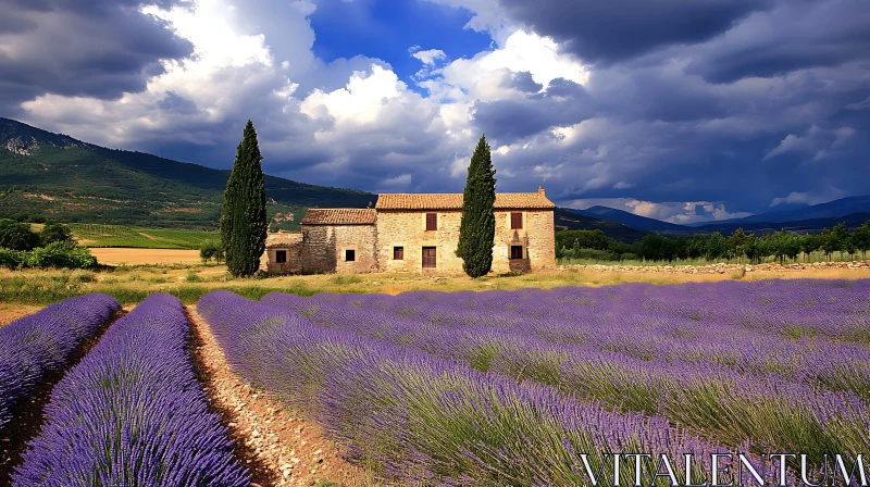 AI ART Rural Landscape with Lavender and Old House