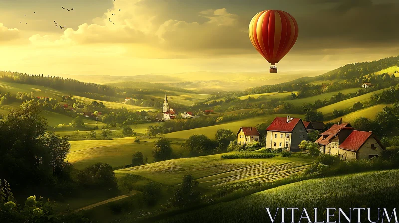 AI ART Green Hills and Balloon Flight