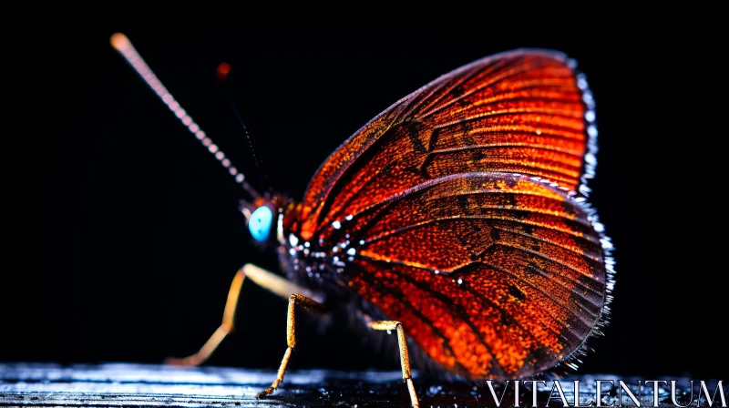 Red Butterfly on Wooden Surface: A Night Photography Masterpiece AI Image