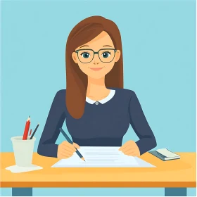 Cartoon Woman Writing Portrait