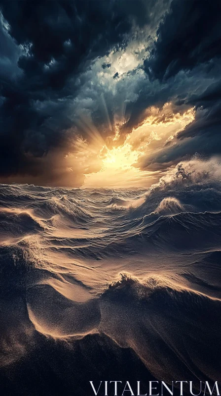 AI ART Stormy Ocean at Sunset