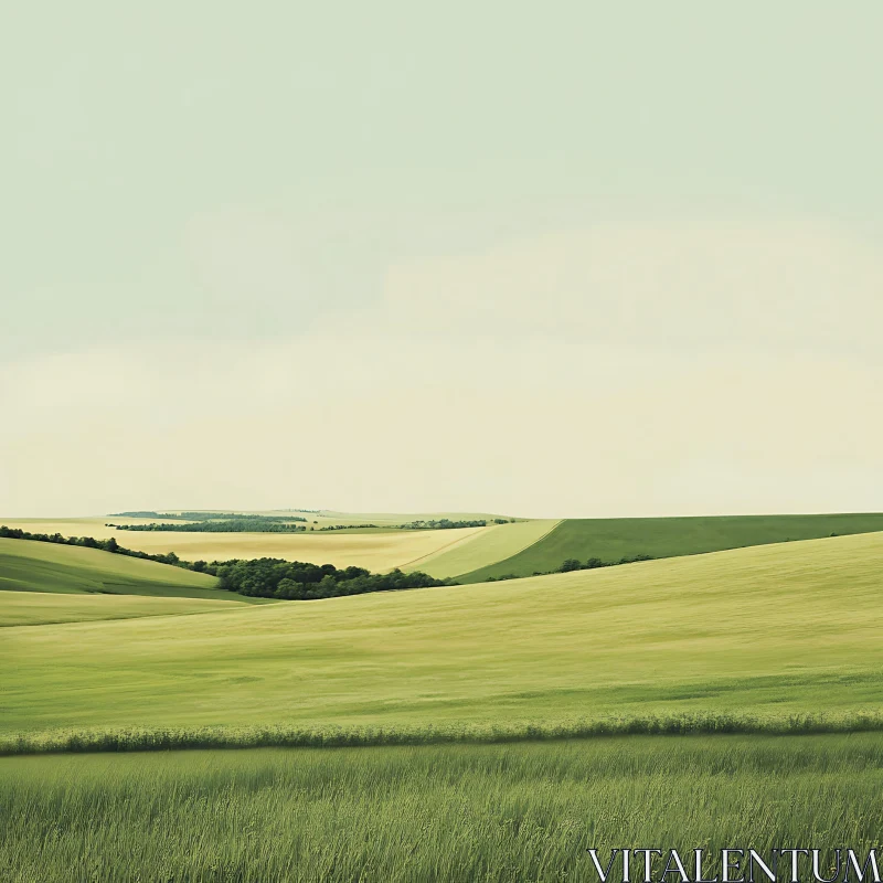 Peaceful Green Fields Nature Scenery AI Image