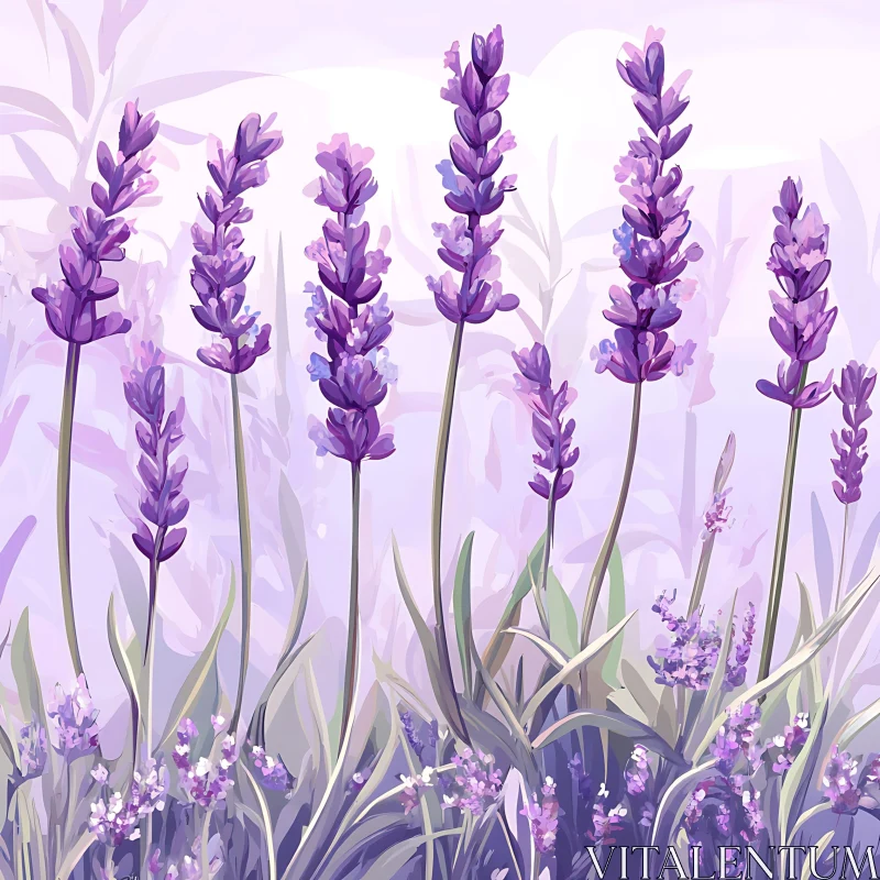 Purple Lavender Blossom Field Illustration AI Image