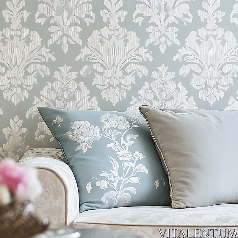 Pastel Pillows and Wallpaper Still Life AI Image