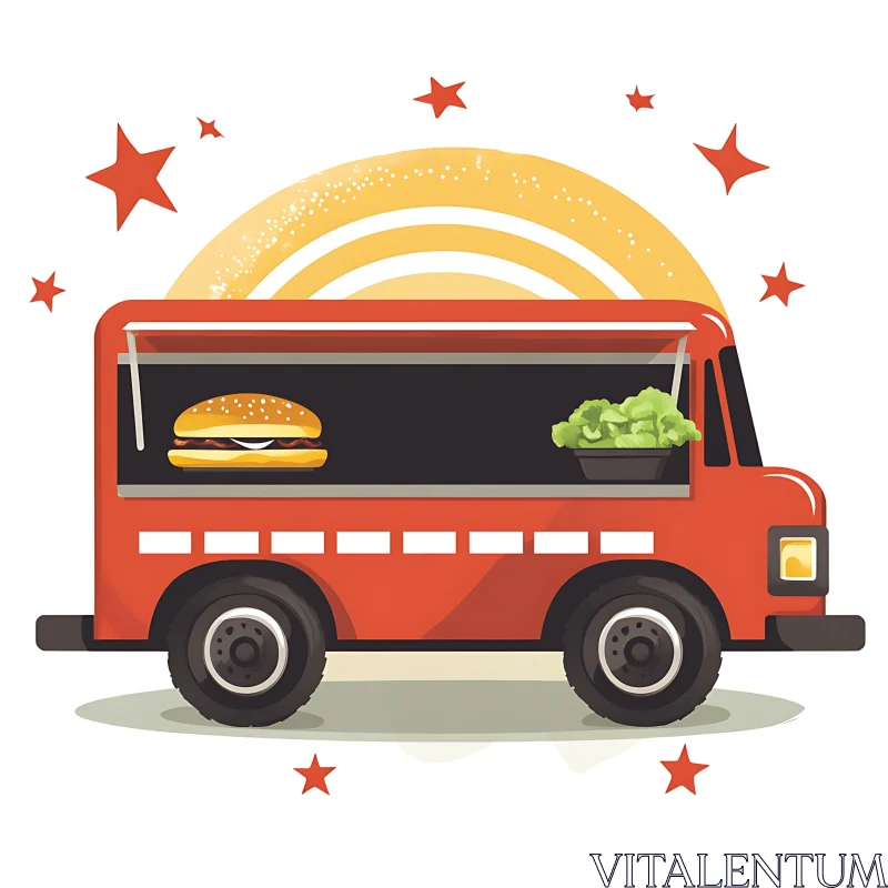 Whimsical Food Truck Art with Sunset and Stars AI Image