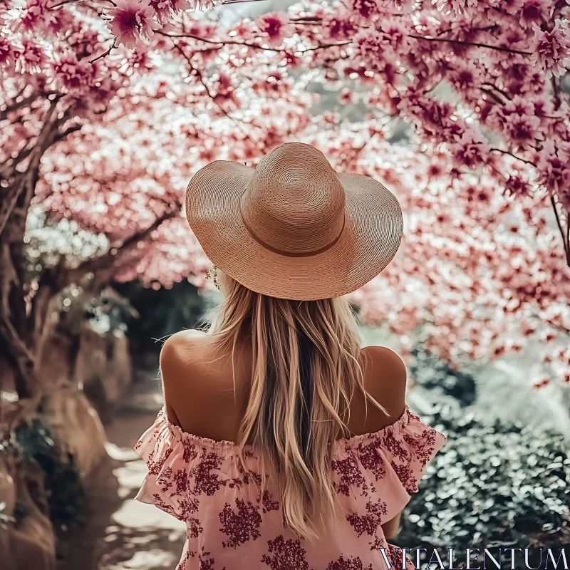 Floral Serenity: A Woman's Spring Journey AI Image