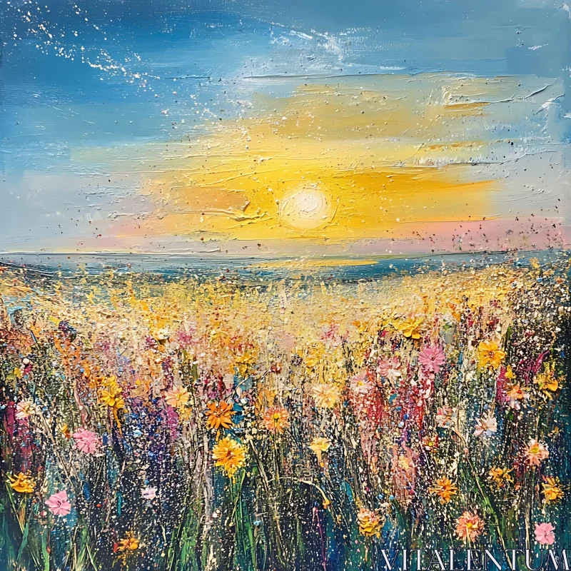 AI ART Sunset Over Flower Meadow