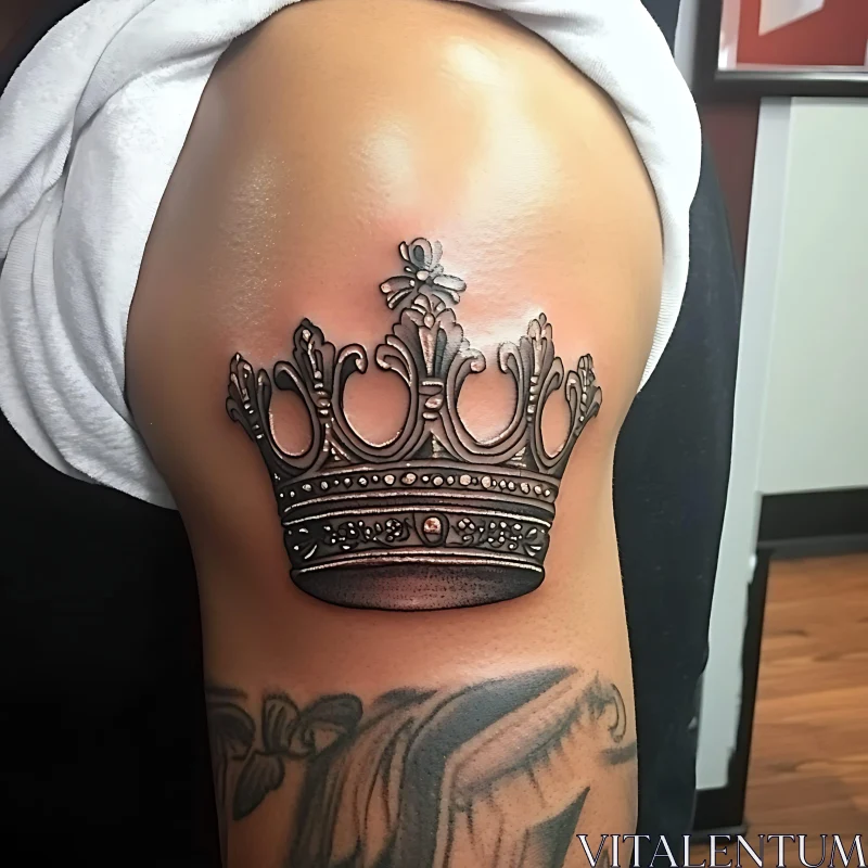 Intricate Crown Tattoo Design on Arm AI Image