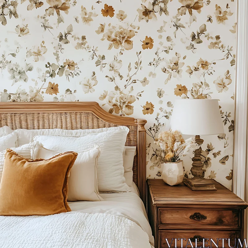 Floral Wallpaper Bedroom Interior AI Image