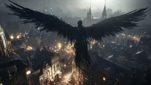 Dark Angel Over Gloomy Metropolis