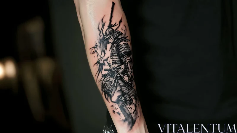 Intricate Samurai Tattoo Art on Arm AI Image