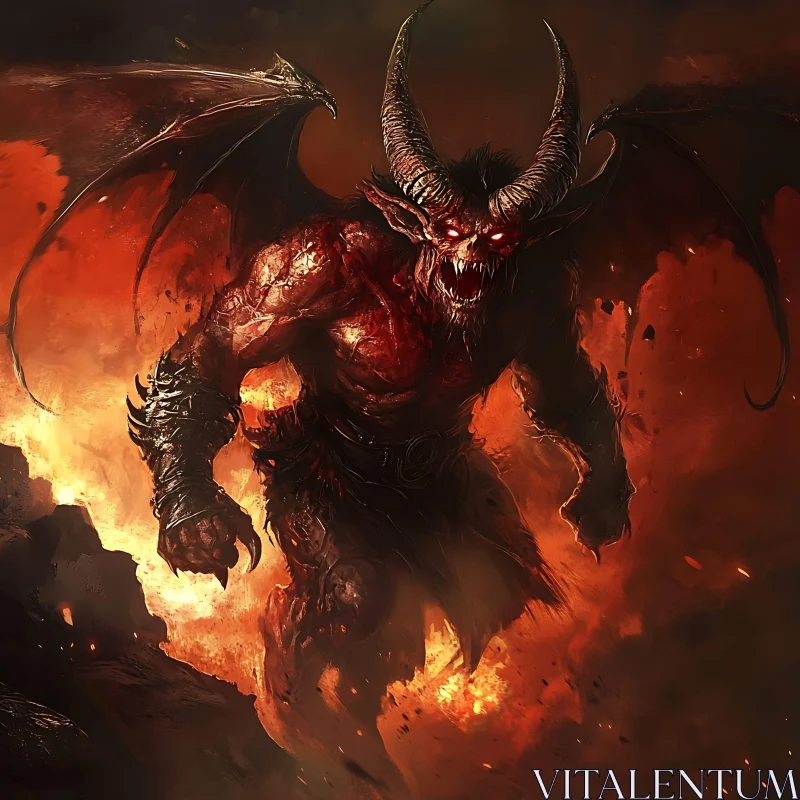 AI ART Fiery Demon with Horns and Wings