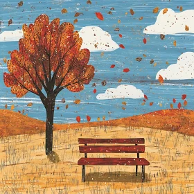 Fall Season Serenity: Tree and Bench View