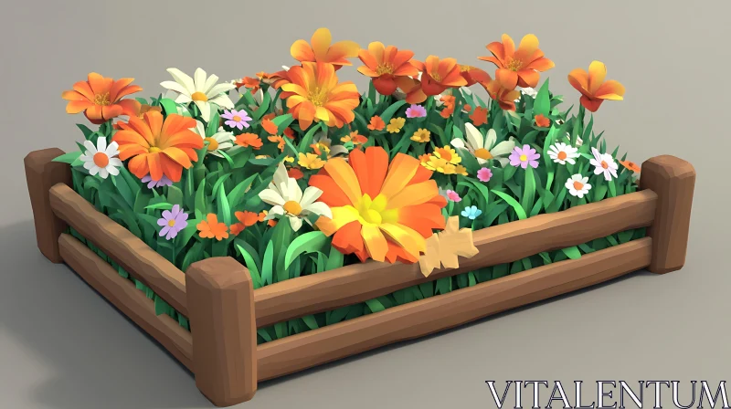 Vibrant Flower Garden in Wooden Crate AI Image