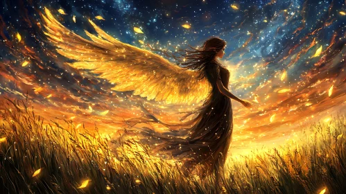 Winged Woman under Starry Night