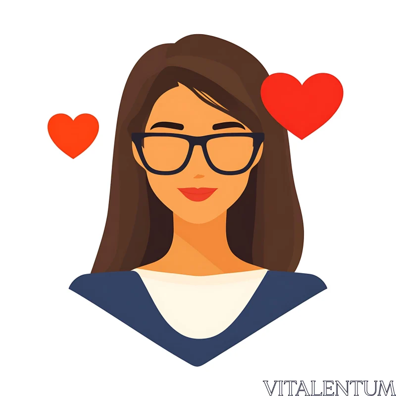 Woman with Glasses and Hearts AI Image