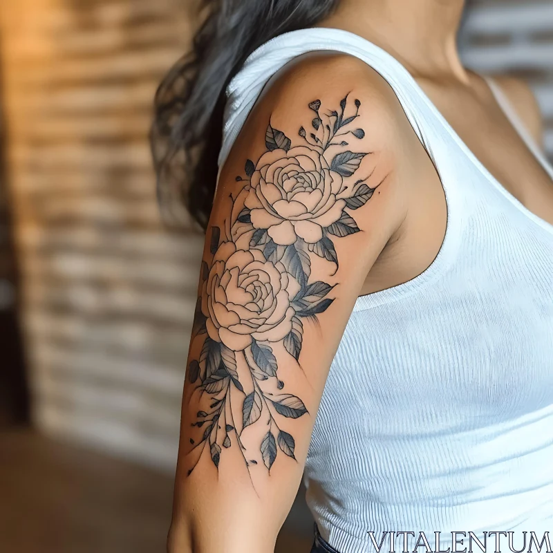 Monochromatic Rose Tattoo on Arm AI Image