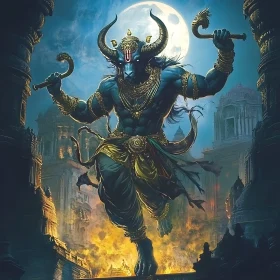 Minotaur Deity Amidst Ruins