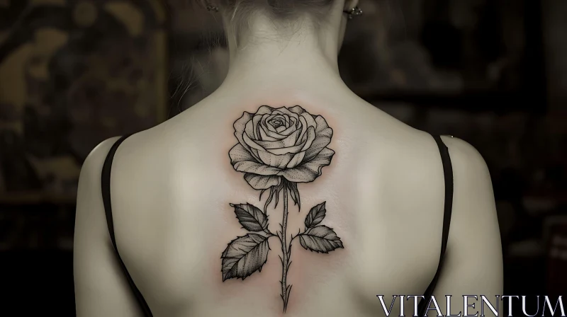 Intricate Rose Tattoo on Upper Back AI Image