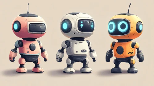 Three Cute Robots Standing Together