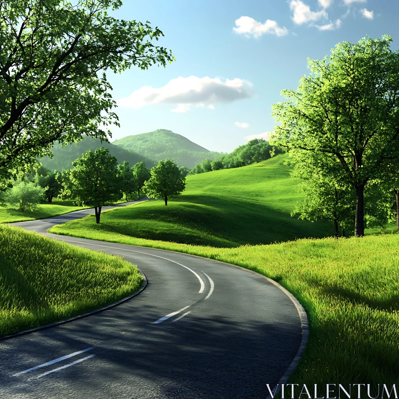 AI ART Lush Green Landscape with Winding Road