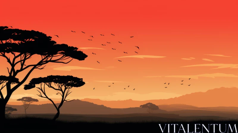 African Sunset: Savannah Silhouette and Tropical Landscape AI Image