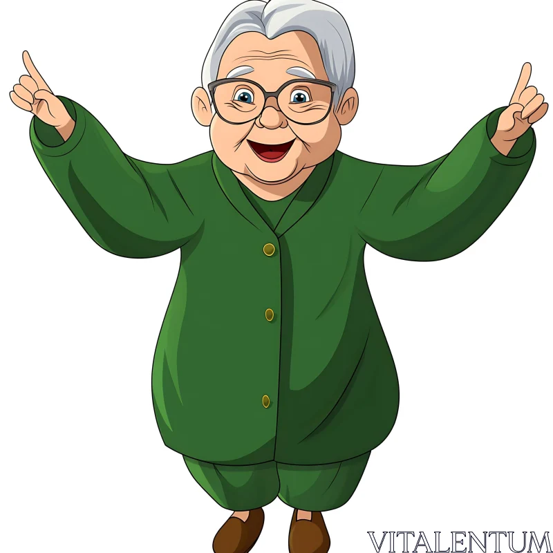 Cartoon Grandma Joyfully Raising Arms AI Image