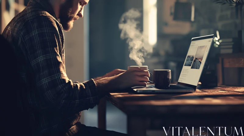 Man Working With Coffee At Desk AI Image