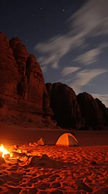 Captivating Campfire on a Desert Beach: A Nighttime Adventure