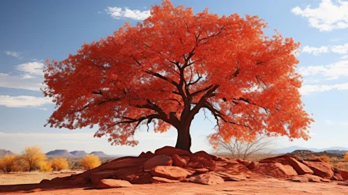Captivating Red Tree in Arizona Desert Landscape | Environmental Awareness