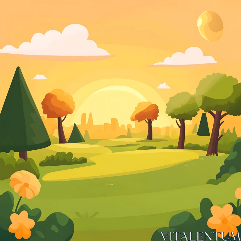 AI ART Golden Sunrise Over Green Fields