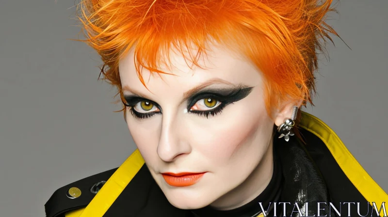 Close-up Photo of Woman with Short Bright Orange Haircut AI Image