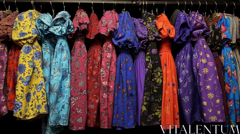 Colorful Floral Dresses on Rack | Fashion Stock Photo AI Image