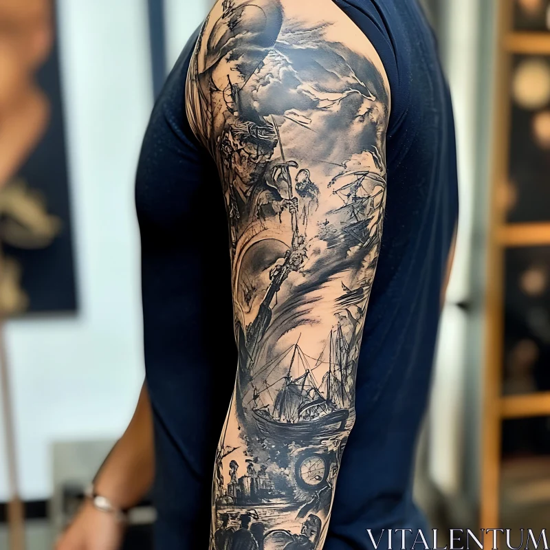 Nautical Themed Arm Tattoo Design AI Image