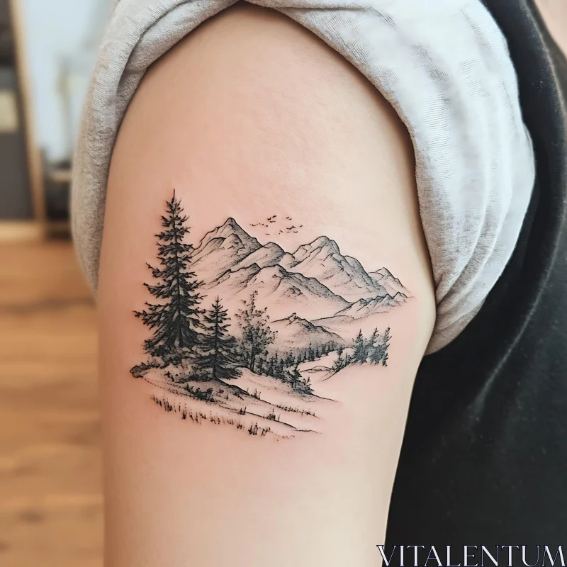 Nature-Inspired Mountain and Forest Tattoo AI Image