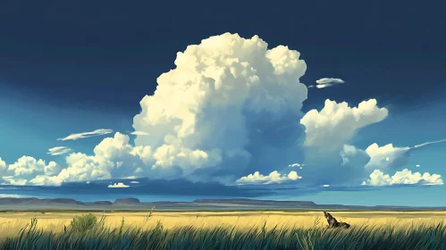 Field Landscape with Wolf and Clouds