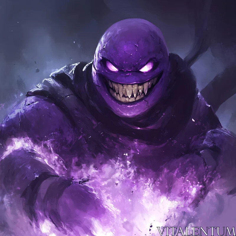 Eerie Purple Creature with Sinister Grin AI Image