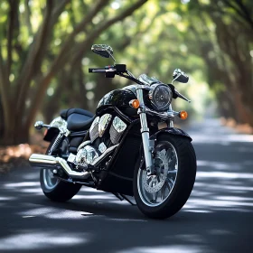 Black Motorcycle on Road with Trees