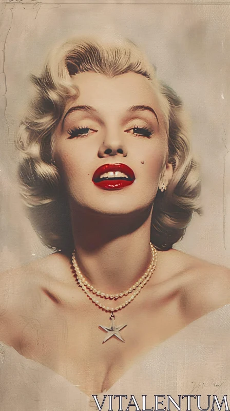 Iconic Marilyn Monroe Portrait with Red Lips AI Image