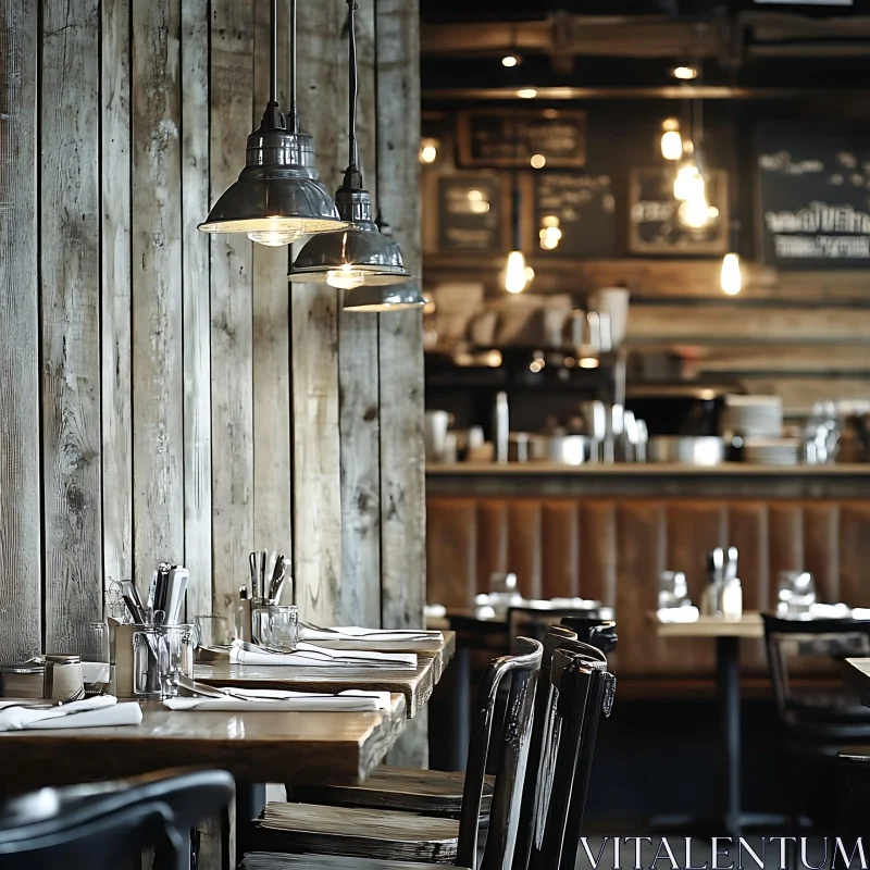 Cozy Restaurant Setting with Wooden Elements AI Image