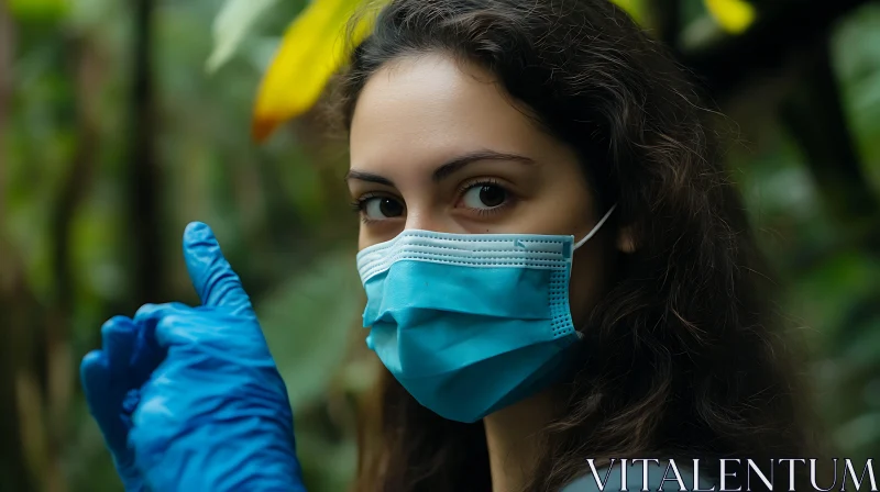 Masked Woman Amidst Greenery AI Image