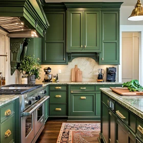 Stylish Kitchen with Green Cabinets and Granite