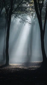 Ethereal Sunlight in Misty Woodland