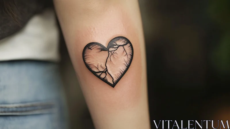 Intricate Black Ink Heart Tattoo on Arm AI Image